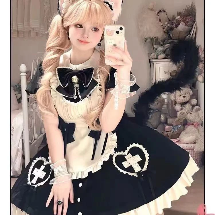 Lolita软妹收腰连衣裙袖围裙优雅女仆服装cos裙