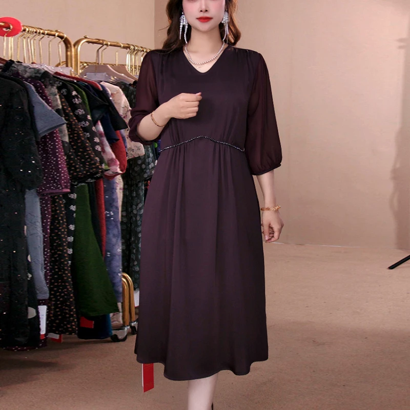 【玲玲专属】夏季新款女装时尚气质百搭高腰连衣裙洋气妈妈装6431