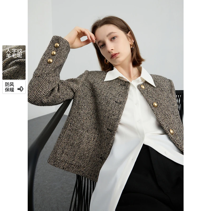 【大叔专享】D394Z5105D20三彩2024冬季新款复古老钱风毛呢外套dbq