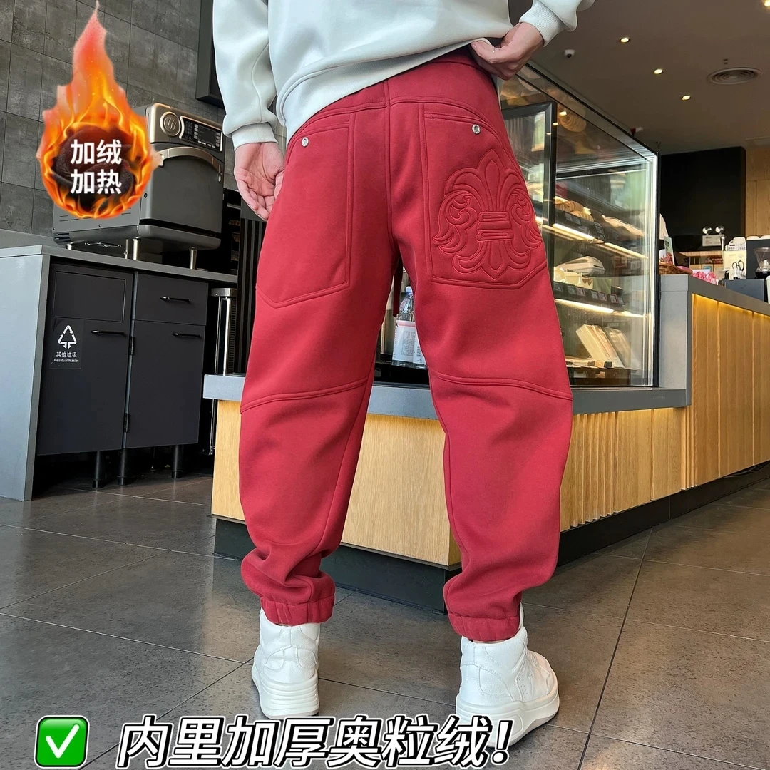 语乐男装冬季新款加厚加绒束脚裤宽松显瘦设计师款休闲长裤男2585