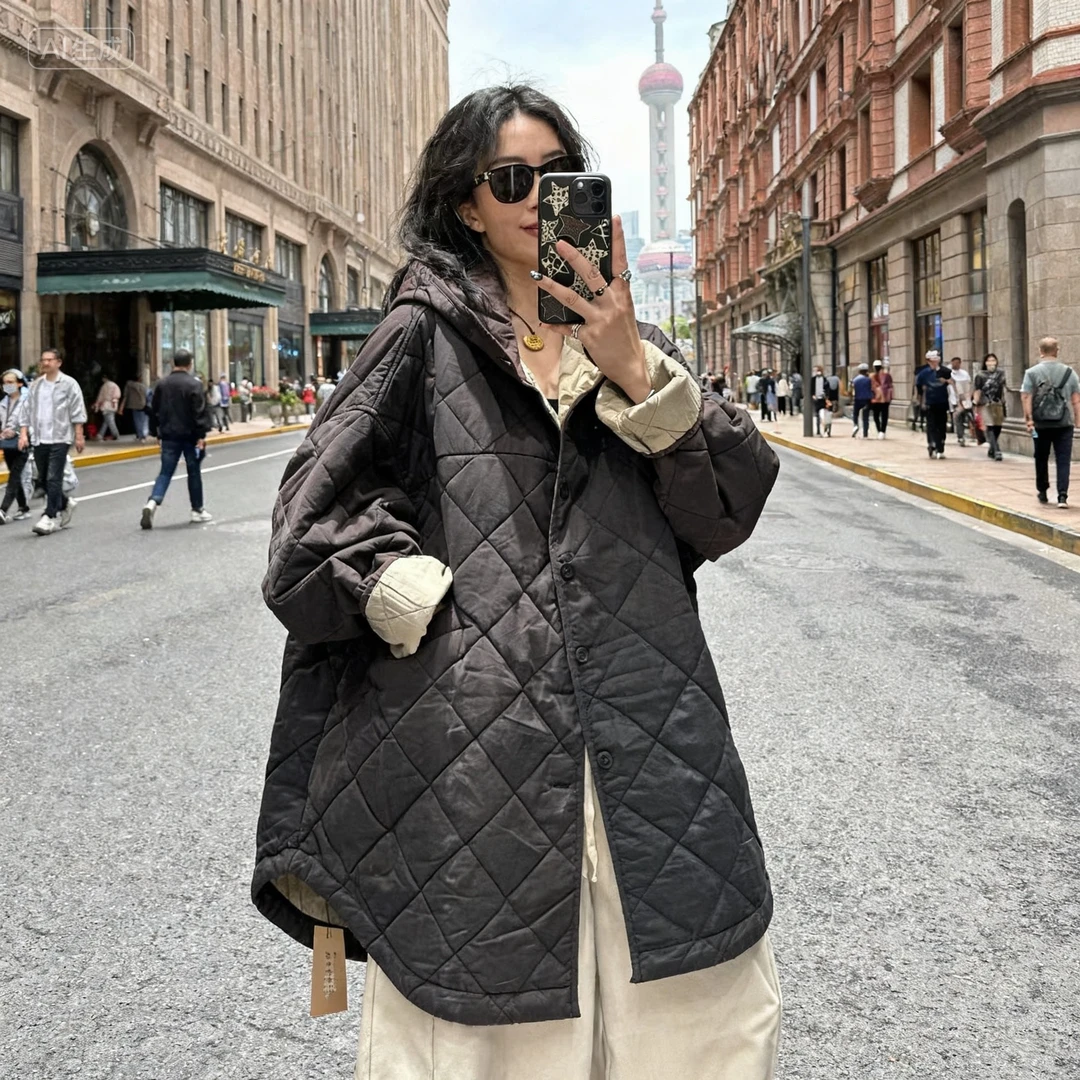 韩版秋冬慵懒风宽松休闲法式复古时尚连帽网红时尚炸街新款女装