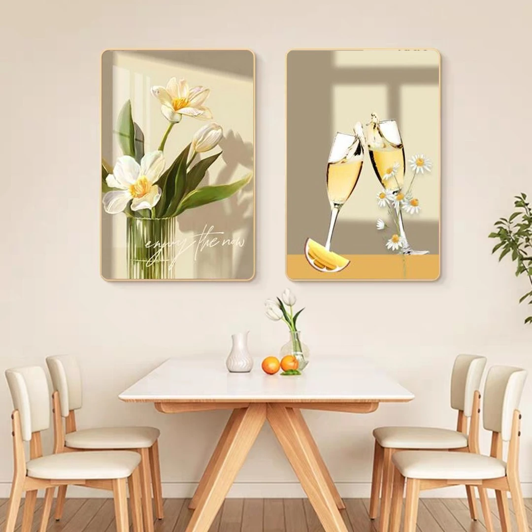 A009酒杯餐厅装饰画花朵餐厅背景墙挂画轻奢餐桌背景装饰画捡漏