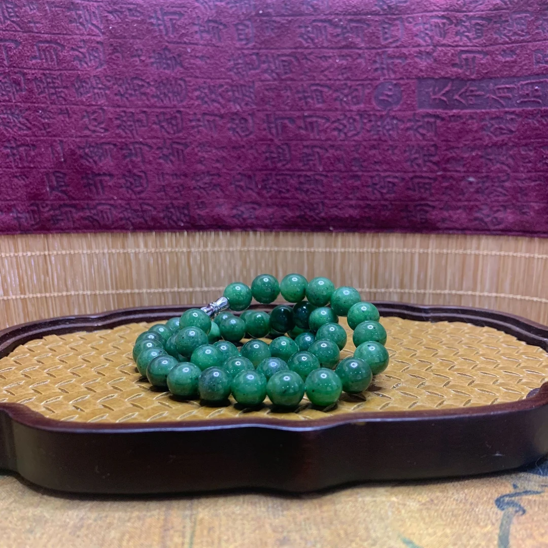 X和田玉碧玉圆珠项链1247