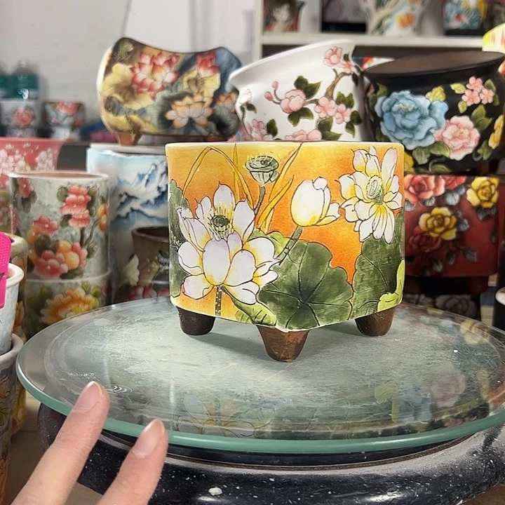 满38包邮 景德镇幸运花盆