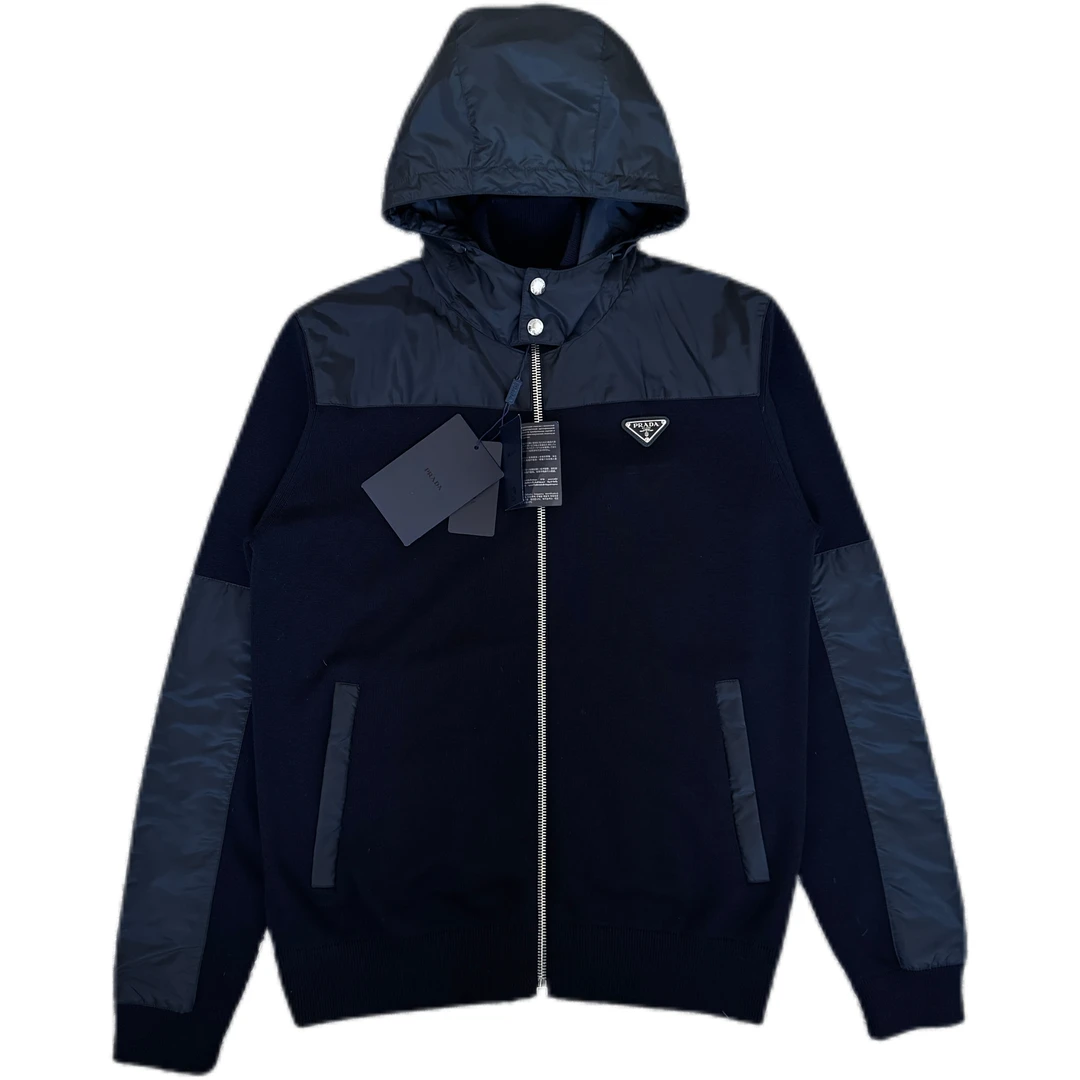 全新未使用 Prada/普拉达 黑色三角钢标羊毛尼龙外套52码