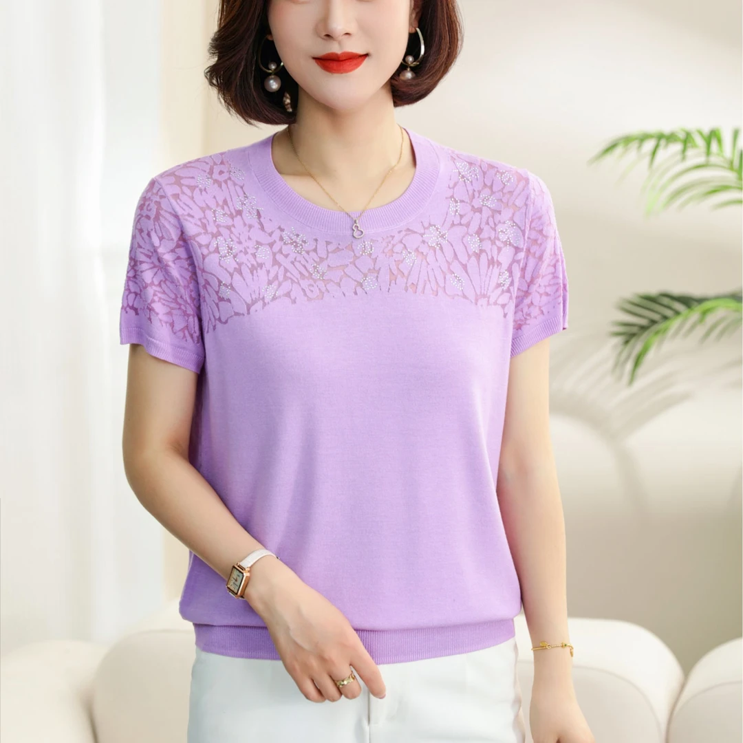 2025年夏装短袖妈妈装新款天丝T恤夏季薄款宽松