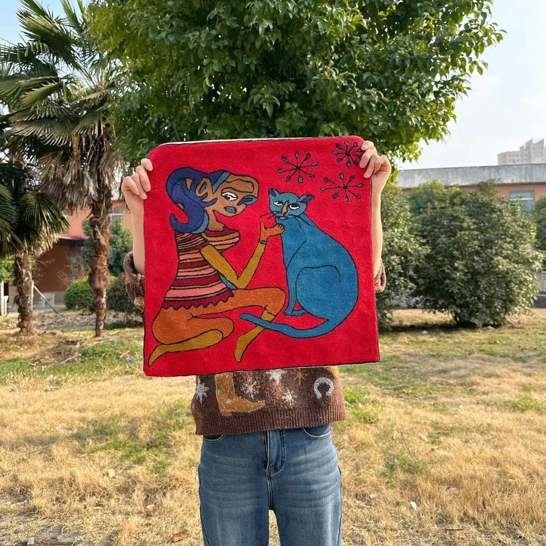 新品克什米尔满绣抱枕套装饰画不含枕芯45*45cm