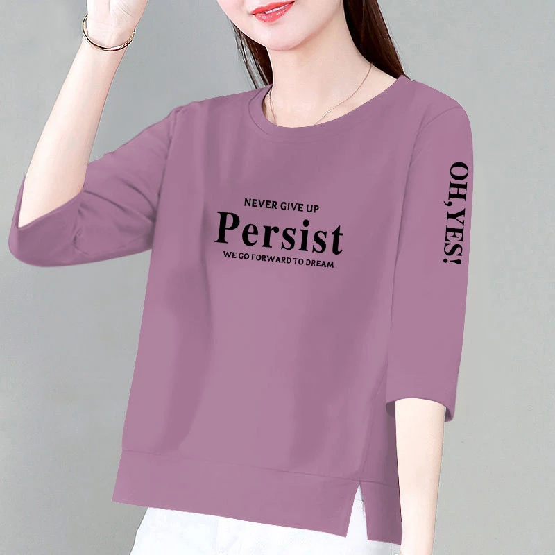 纯棉七分袖t恤女中年妈妈装夏季新款洋气宽松显瘦遮肚上衣女体恤