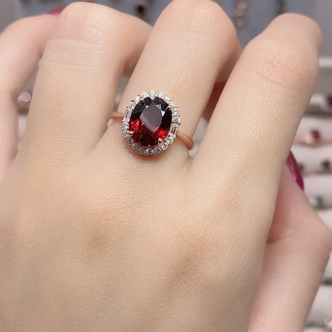 戒指银S925镶嵌石榴石戒指