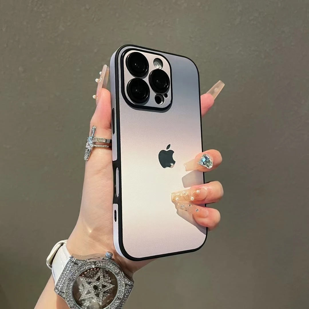 新款渐变素皮纹适用iPhone16promax手机壳苹果15全包14简约13硬12