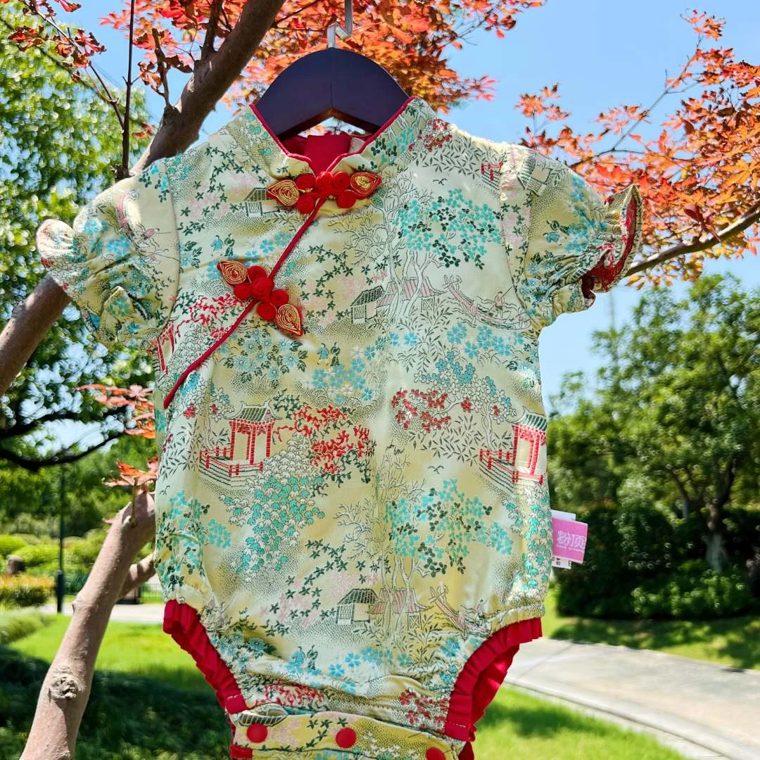 婴儿包屁衣女宝满月百日周岁礼服夏季国风周岁礼服女宝宝包屁衣