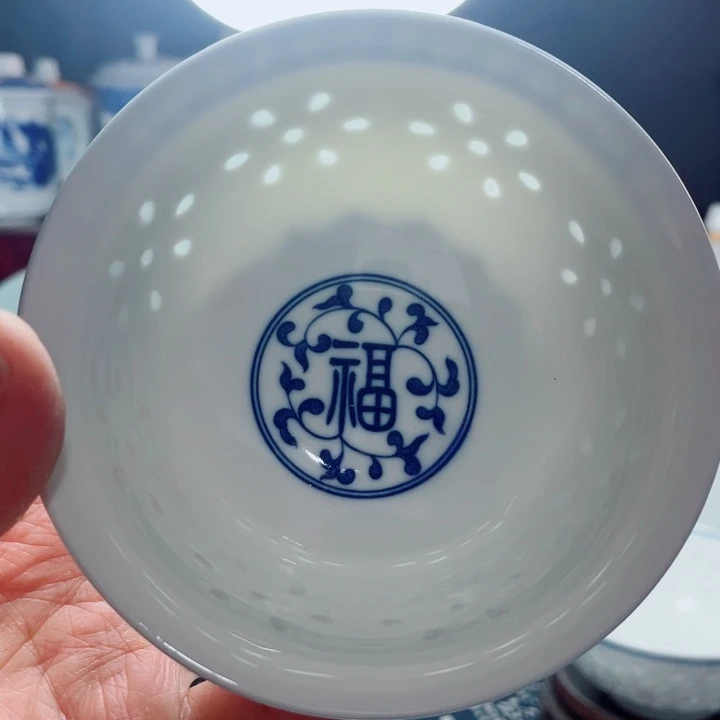 青花玲珑5寸饭碗福字