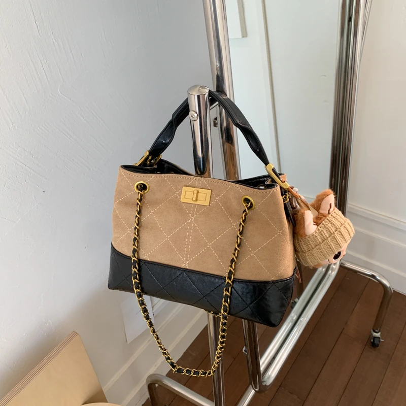 （小号）小香风麂皮绒单肩包手提包斜挎包通勤托特包