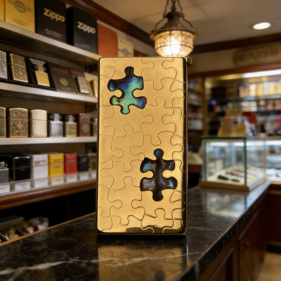 金彩贝超薄原铜拼图彩贝手工精雕打火机（不含油裸机）