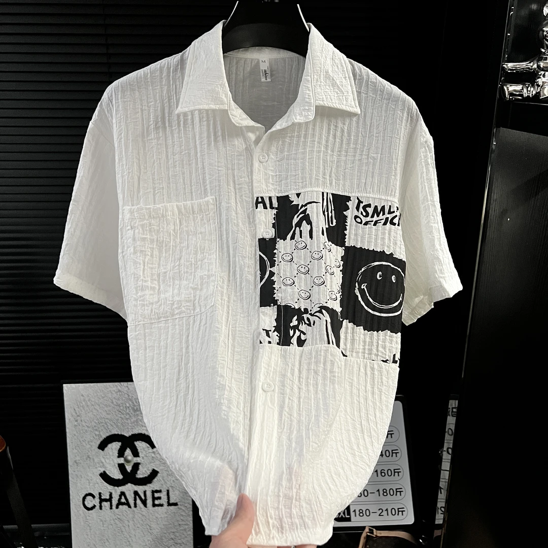 Vi-高级感冰丝男士短袖衬衫休闲百搭帅气简约宽松薄款衬衣夏季