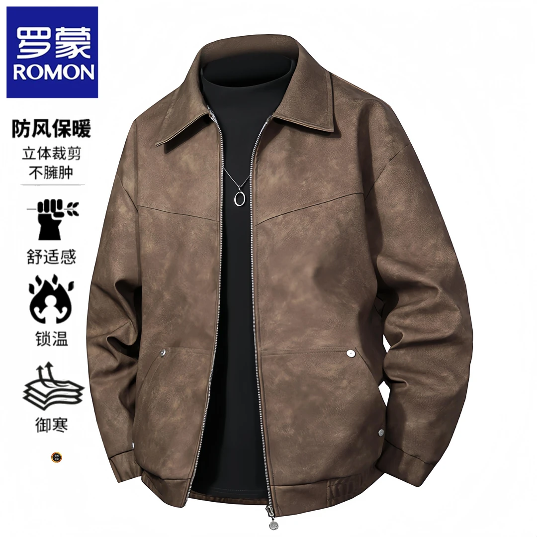 罗蒙新款春秋季男士帅气商务休闲美式时尚高档工装夹克机车服外套