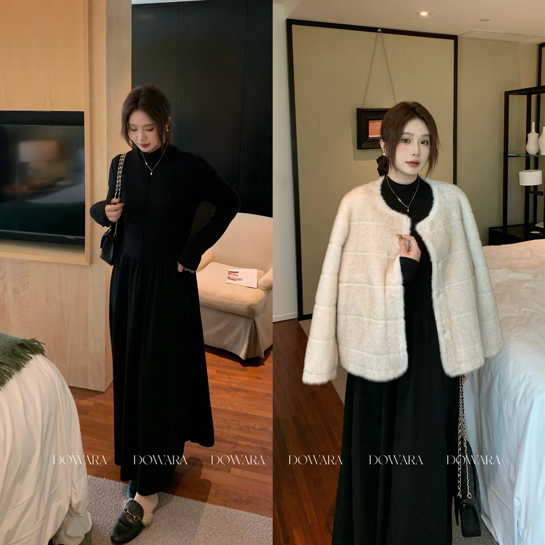 大婉酱微胖定制【万金油连衣裙】半高领修身显瘦内搭长款裙子 1487D