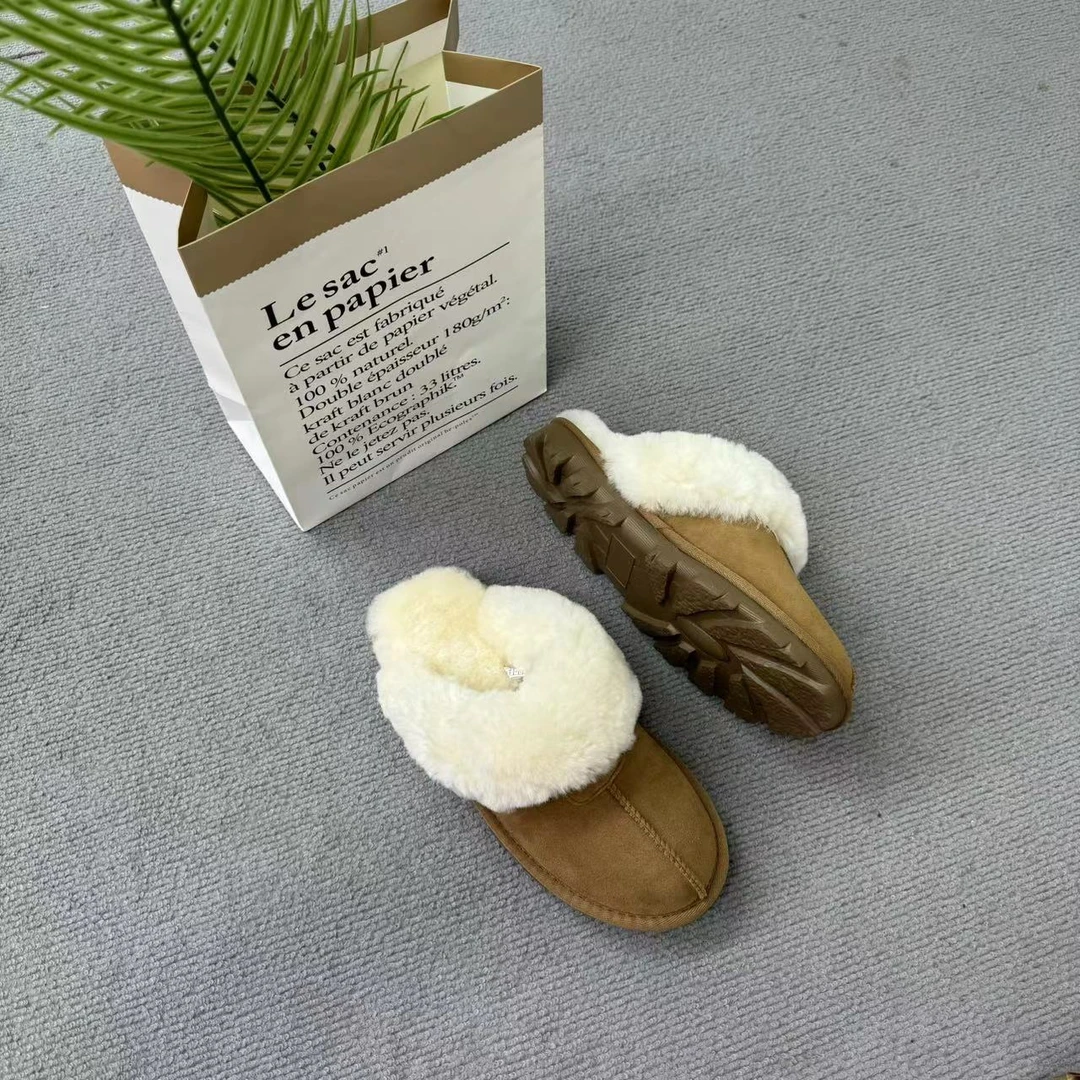 河南桑坡源头工厂直发薄底星拖半拖雪地靴真皮真毛时尚百搭保暖