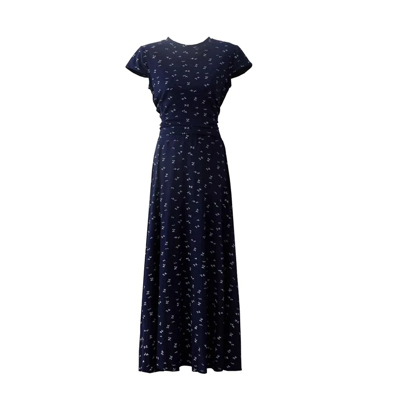 法式甜酷风小碎花后背镂空系带T恤+垂感长裙半身裙两件套装女