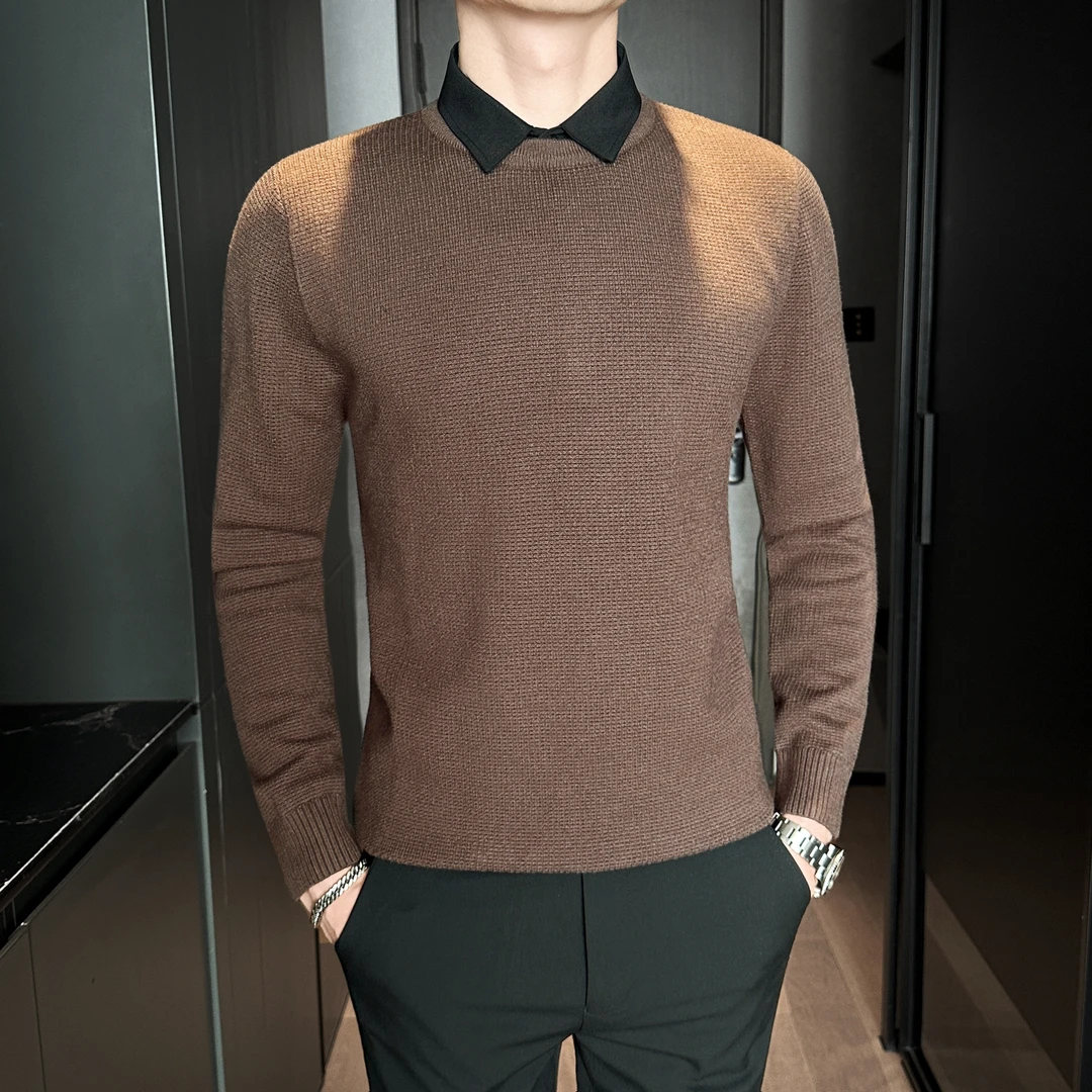 高级感假两件毛衣男款2025新款秋冬季潮流痞帅休闲内搭针织打底衫