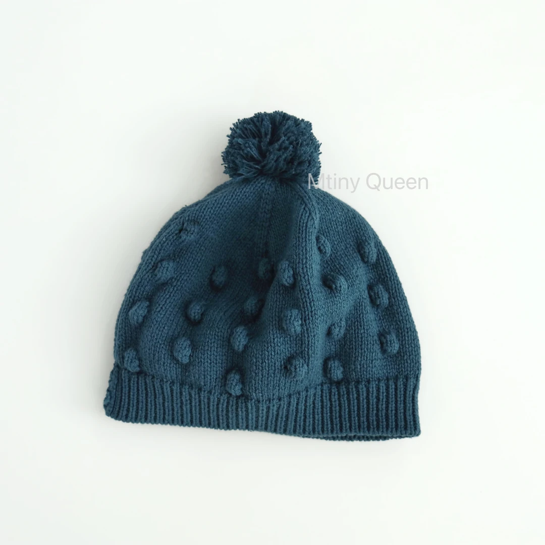 100%棉儿童休闲风护耳球球防风针织毛线秋冬季男女宝护耳帽