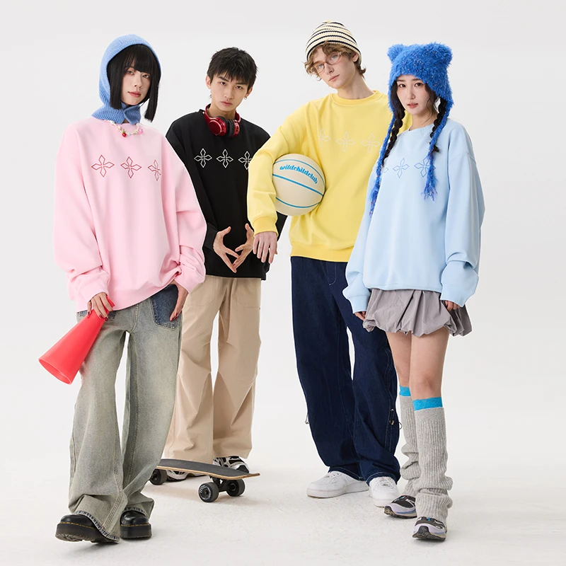 BTW印花圆领套头卫衣情侣男女2025春秋新款加绒加厚宽松重磅上衣