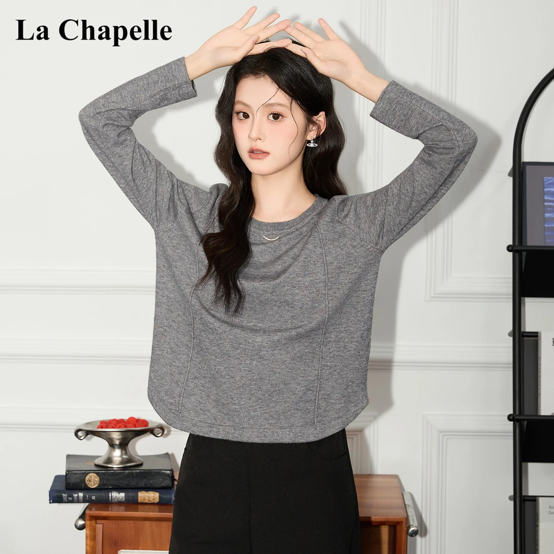 拉夏贝尔宽松显瘦套头圆领打底衫女2025秋冬季新款百搭针织衫毛衣