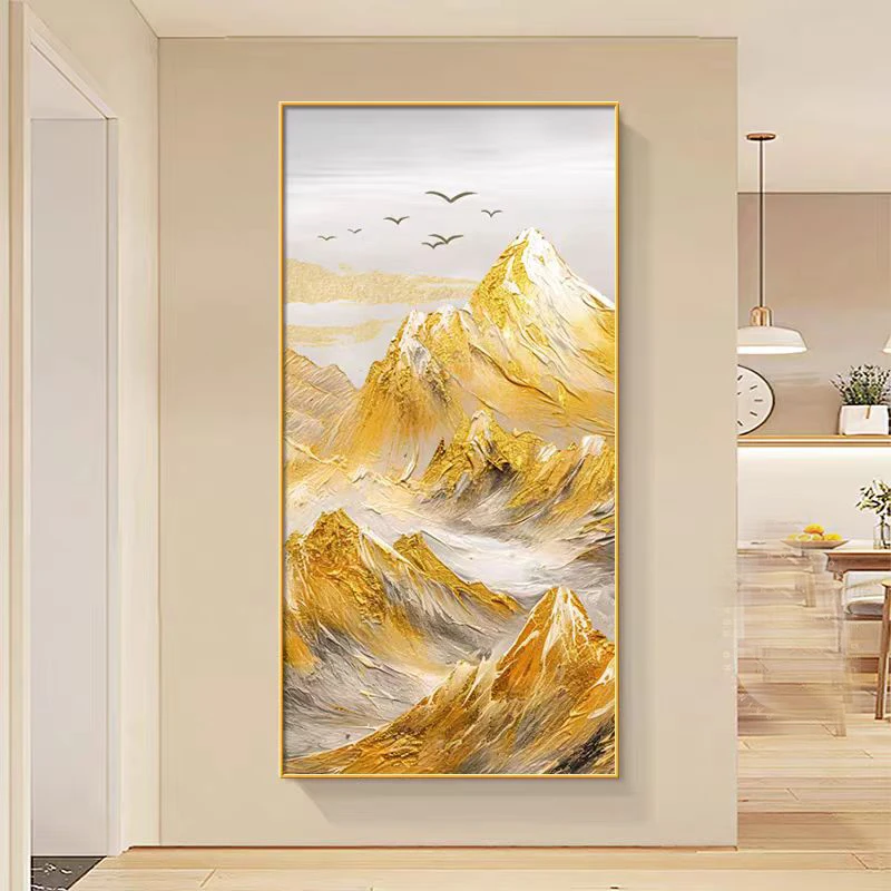 《背靠金山》别墅挑高客厅玄关装饰画轻奢油画楼梯间壁画