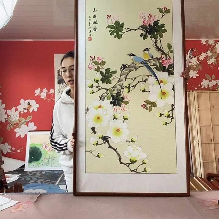 国画手写手绘带框包邮国画作品62✖️122