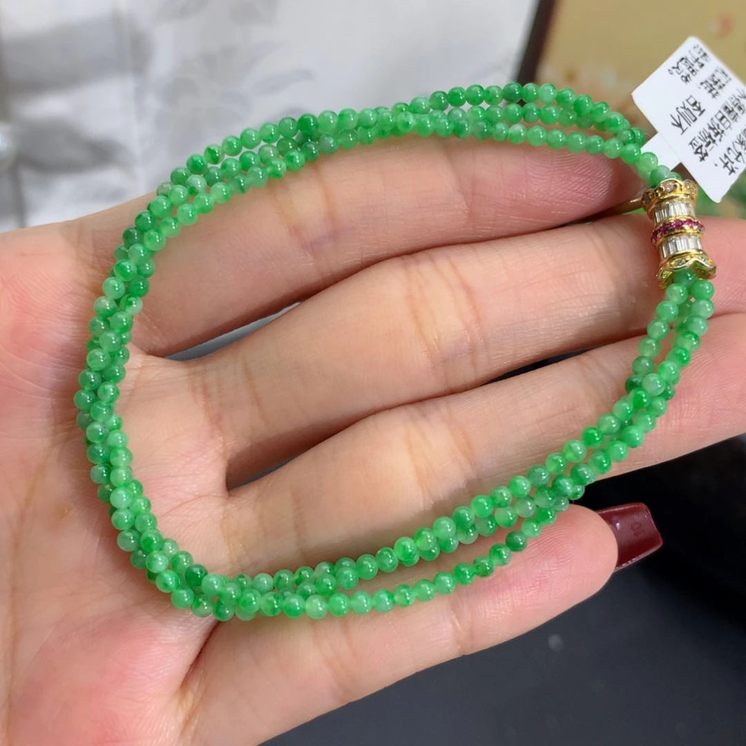 翡翠未镶嵌手串胶润绿手串