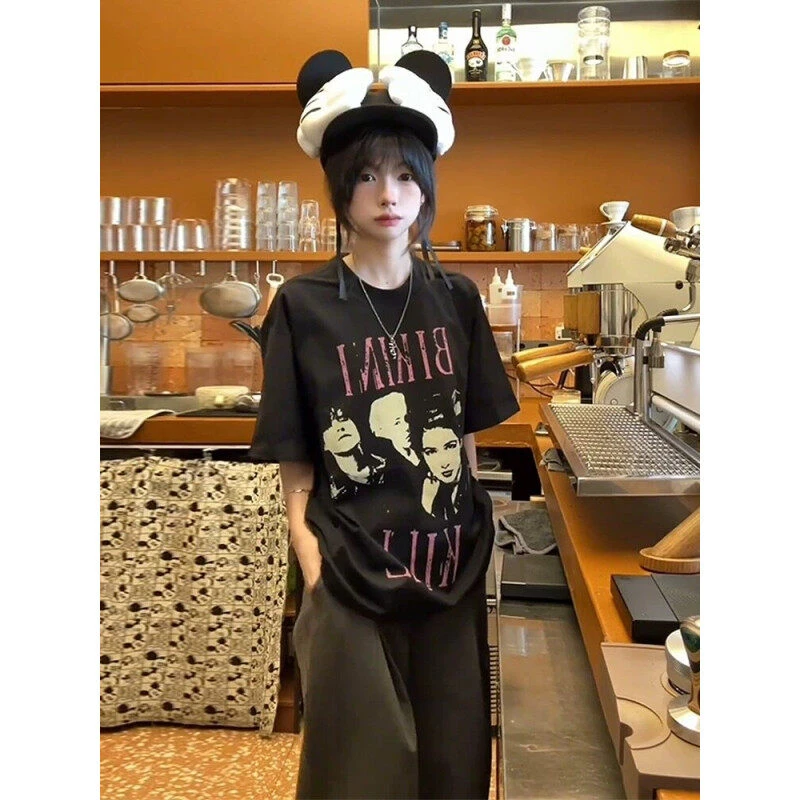 美式复古泵气乐队印花短袖体恤男夏季潮牌欧美高街cleanfit五分袖