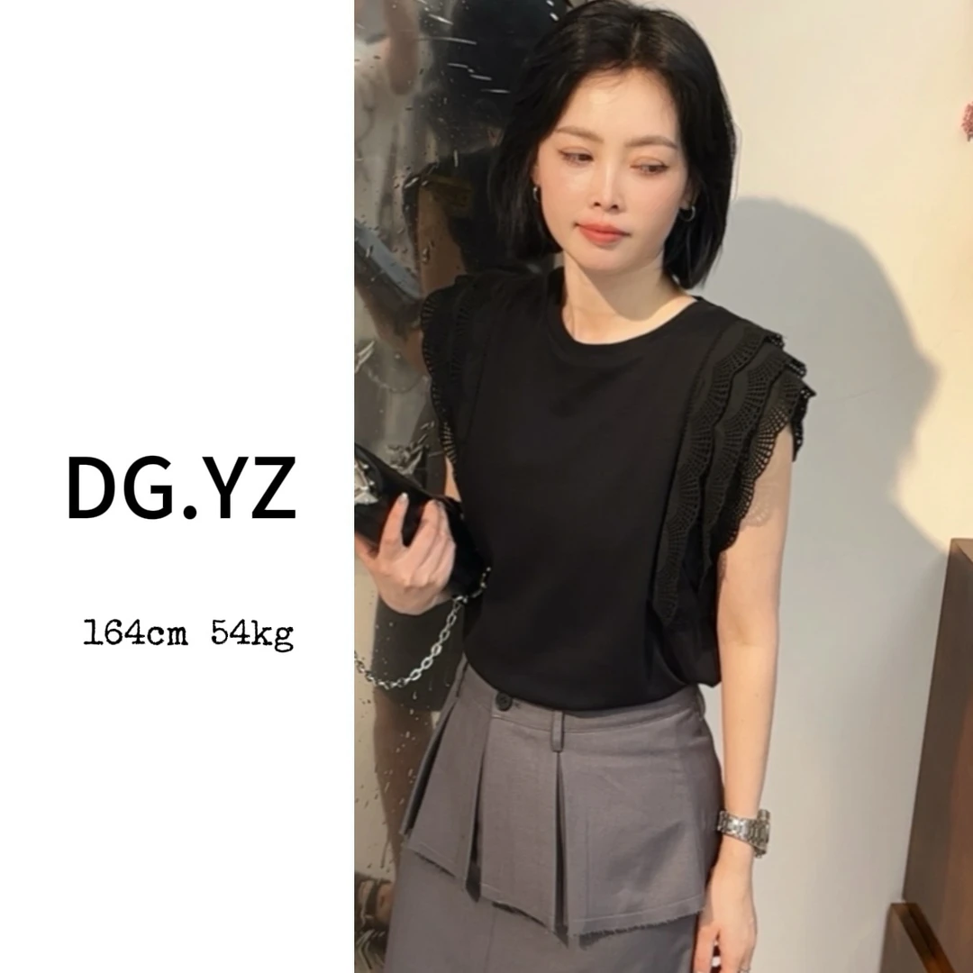 【樱子家】2691F高级感蕾丝拼接飞飞袖设计感减龄上衣