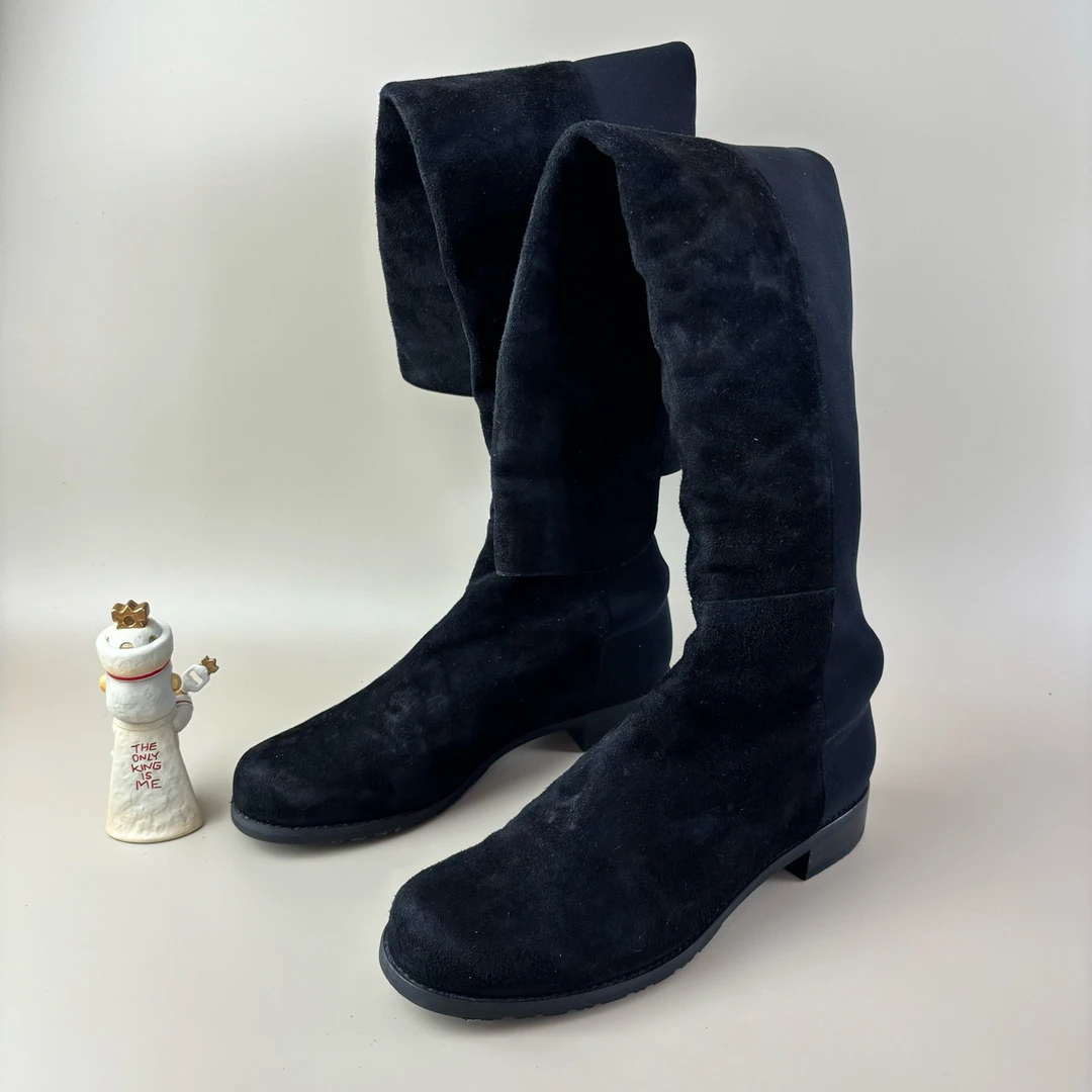 99新 StuartWeitzman/思缇韦曼 纯黑麂皮高筒靴 38.5码 YLP2745