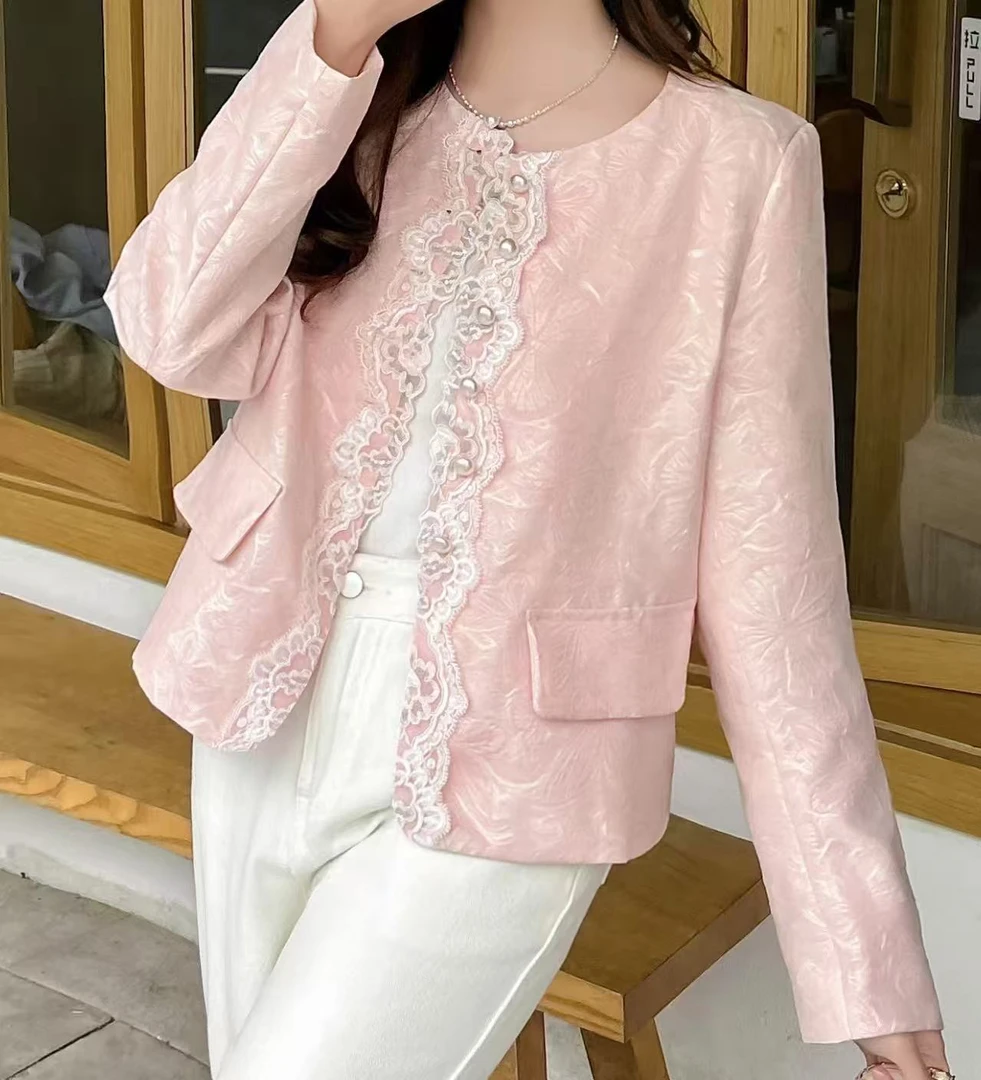 刺绣小香风提花轻奢显瘦绣花气质百搭春季短款中国风长袖女