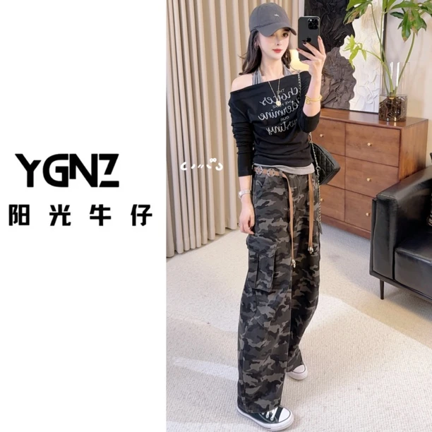 【阳光牛仔】“酷飒迷彩”重磅秋装美式复古多口袋迷彩直筒休闲裤