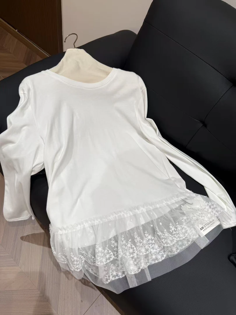 「阿男专属」 ins韩风蕾丝 ins博主同款蕾丝边长袖 042-8375