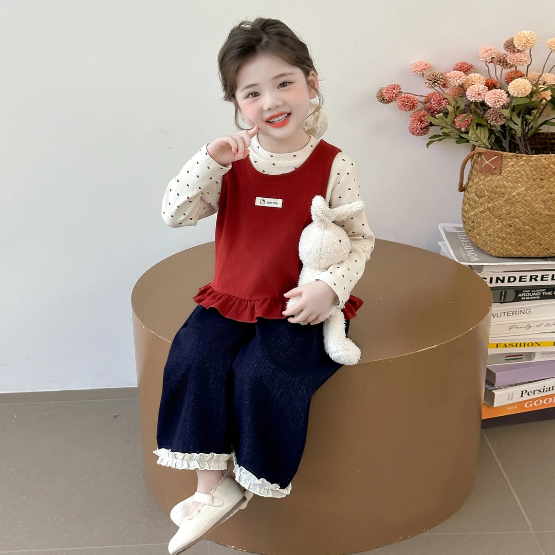 儿童套装春秋季洋气新款2025女童森系休闲打底衫背心女宝宝秋装潮