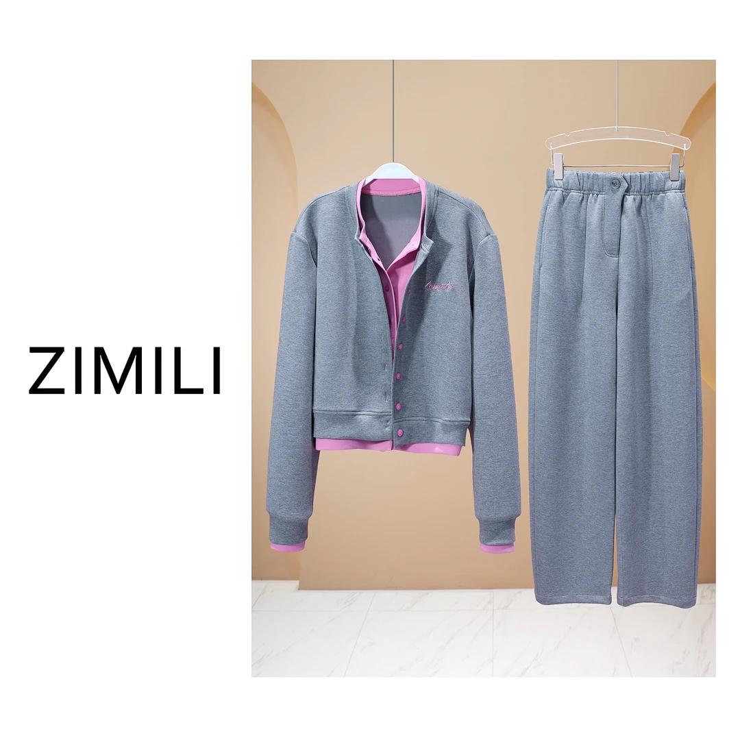 【子秋女装】设计师《袅袅绕经楼》深灰色撞色卫衣套装6303