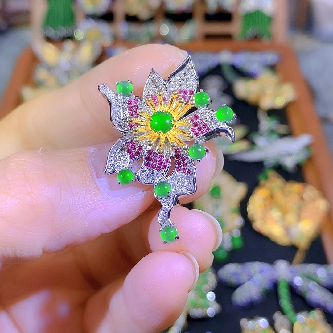 吊坠(不含链)银S925镶嵌翡翠