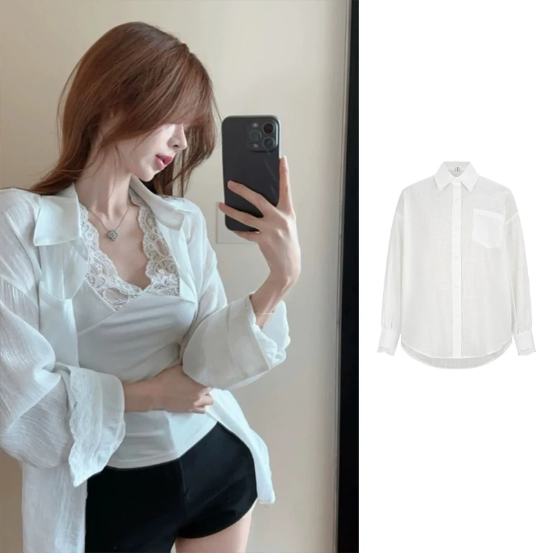 Moses Queen/魔西女王韩里韩气白色衬衫春季宽松气质显瘦防晒开衫