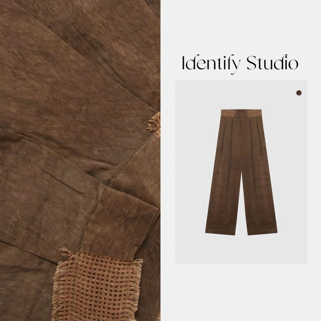 IDENTIFY“棕情”夏季新款时尚经典暗纹拼接直筒长裤25SS