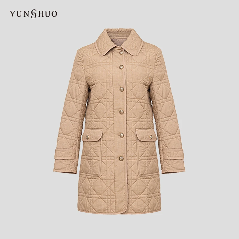 YUNSHUO棉服女冬季新款翻领保暖中长款外套826032