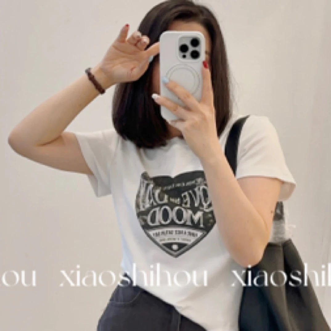 小时候女装店英文爱心T恤7705