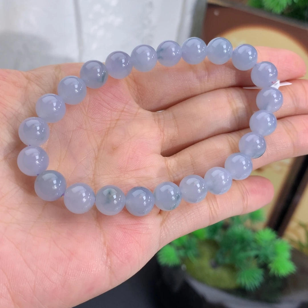 翡翠未镶嵌手串卡8冰胶蓝紫飘花手串