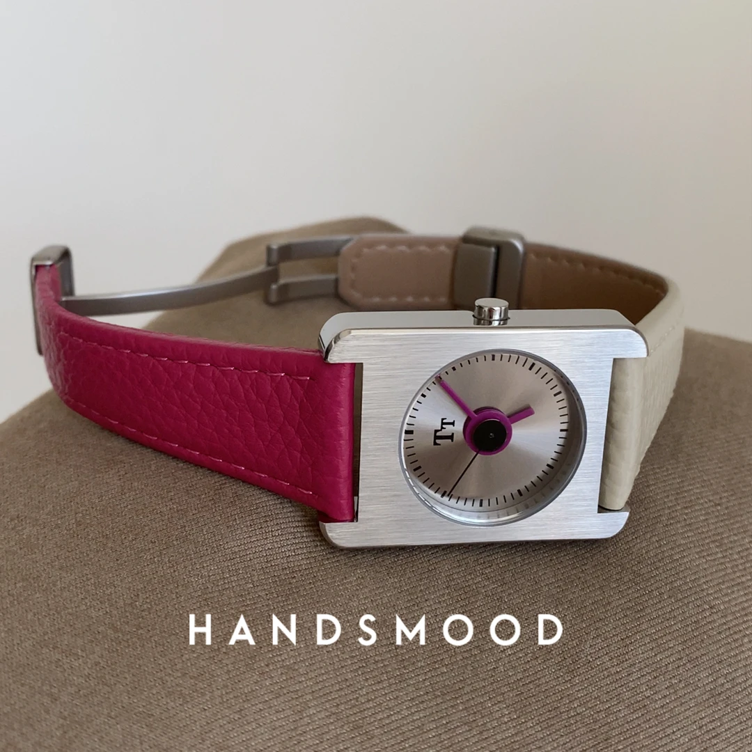 handsmood 玫红色米色撞色磁吸折叠扣时尚小众高级感气质女士手表