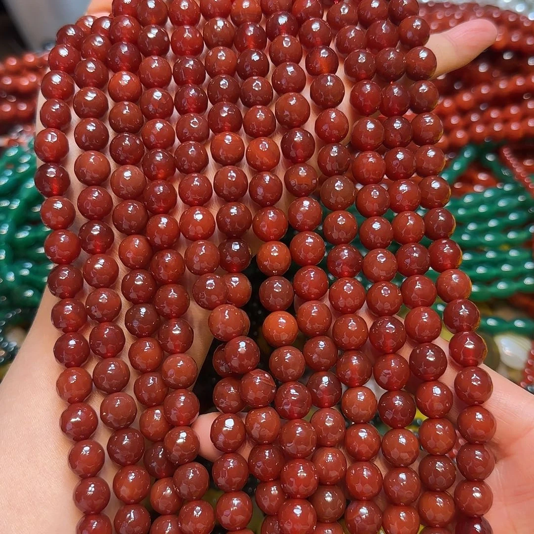 玛瑙/玉髓未镶嵌珠宝半成品10mm切面红玛瑙一条