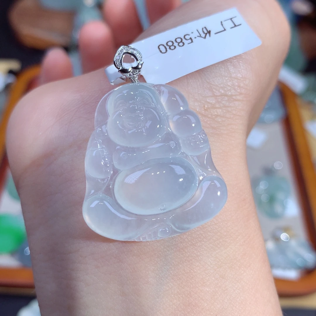 翡翠18K金镶嵌吊坠(不含链)自在从容，福气自在