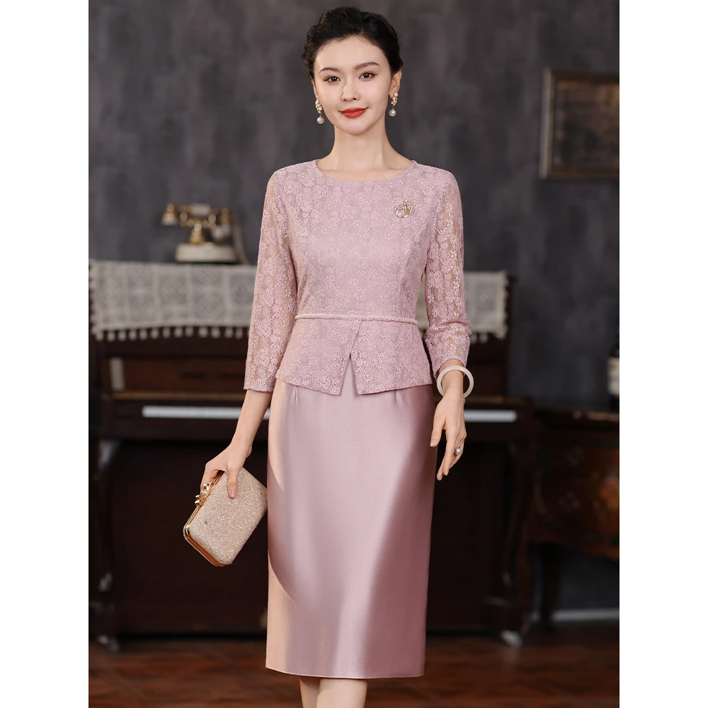 秋冬新款高贵气质喜婆婆婚宴礼服小个子高端年轻妈妈连衣裙流光风