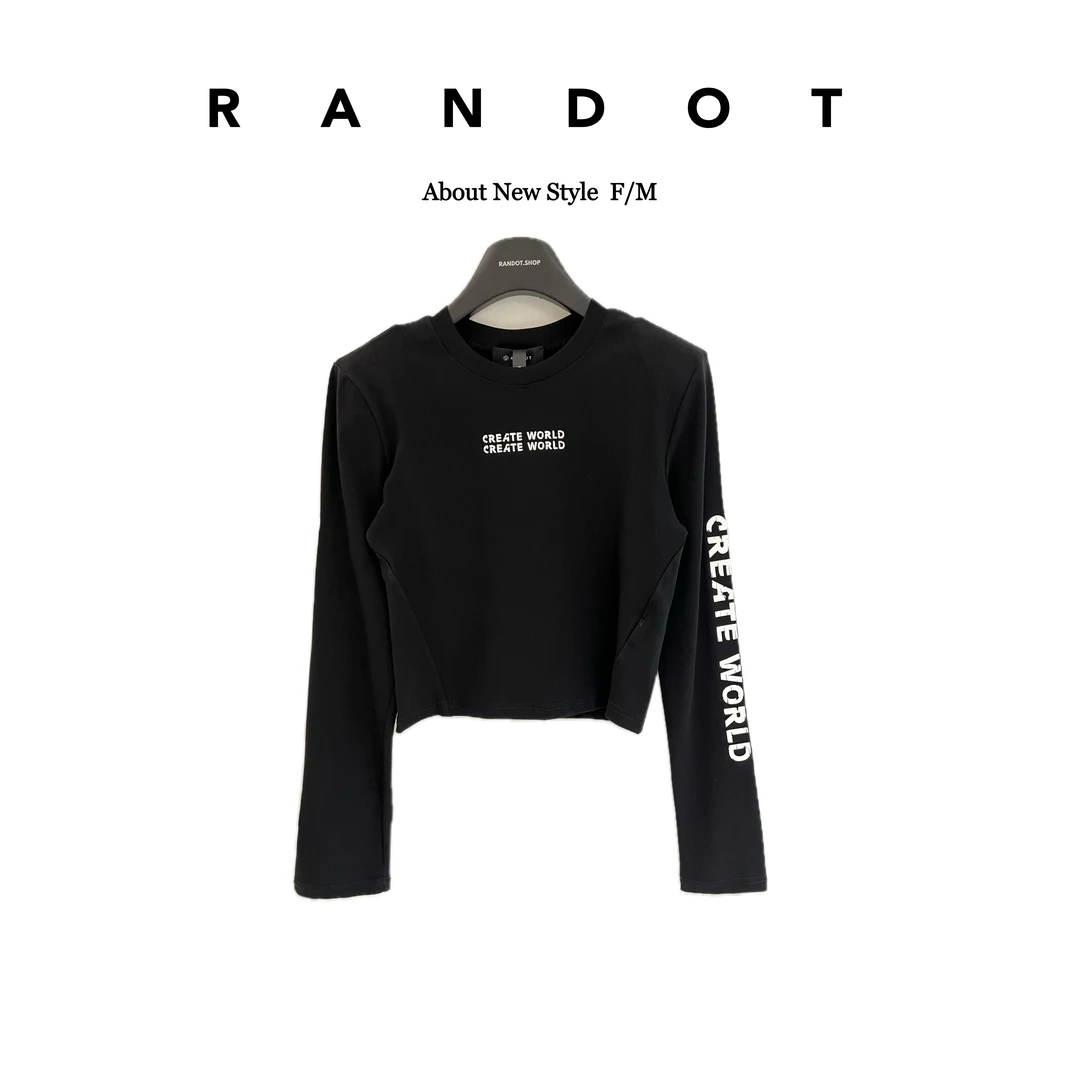 RΛNDOT「胶印字母」原创设计师款垫肩字母长袖修身百搭打底上衣3267