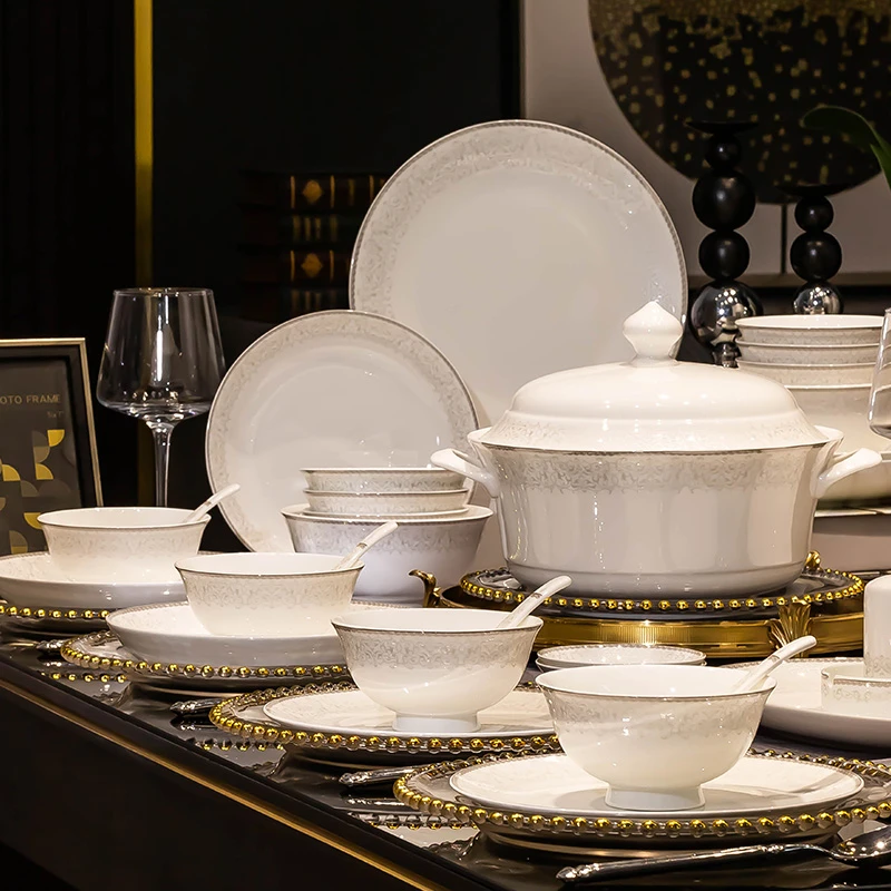 82件如意景德镇高档餐具套装碗碟套装家用乔迁送礼碗碟盘组合